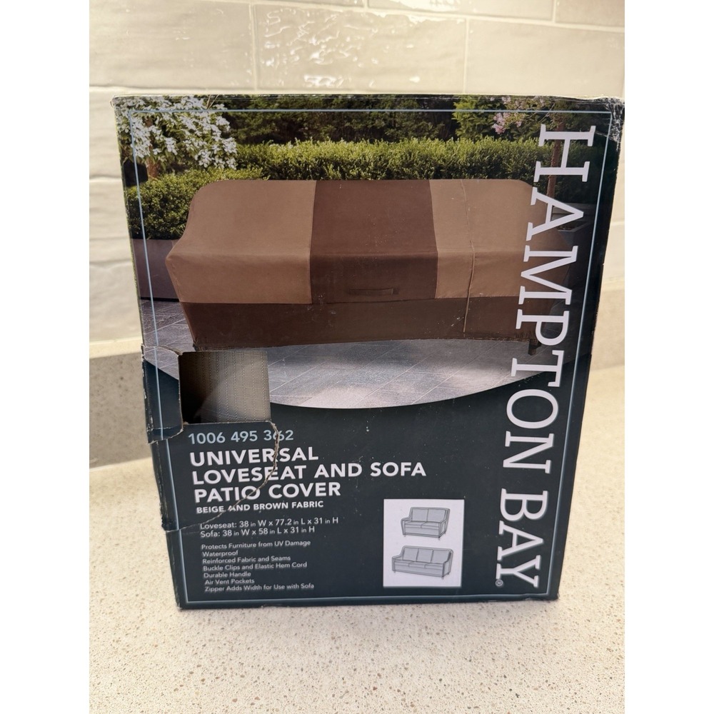 Hampton Bay Universal Loveseat & Sofa Cover, Beige & Brown. FreeShipL48
